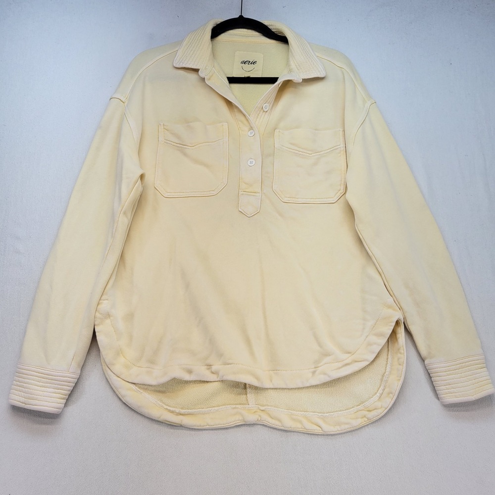 Aerie Sweatshirt Women XXS Yellow Button Henley Pullover French Terry Pocket